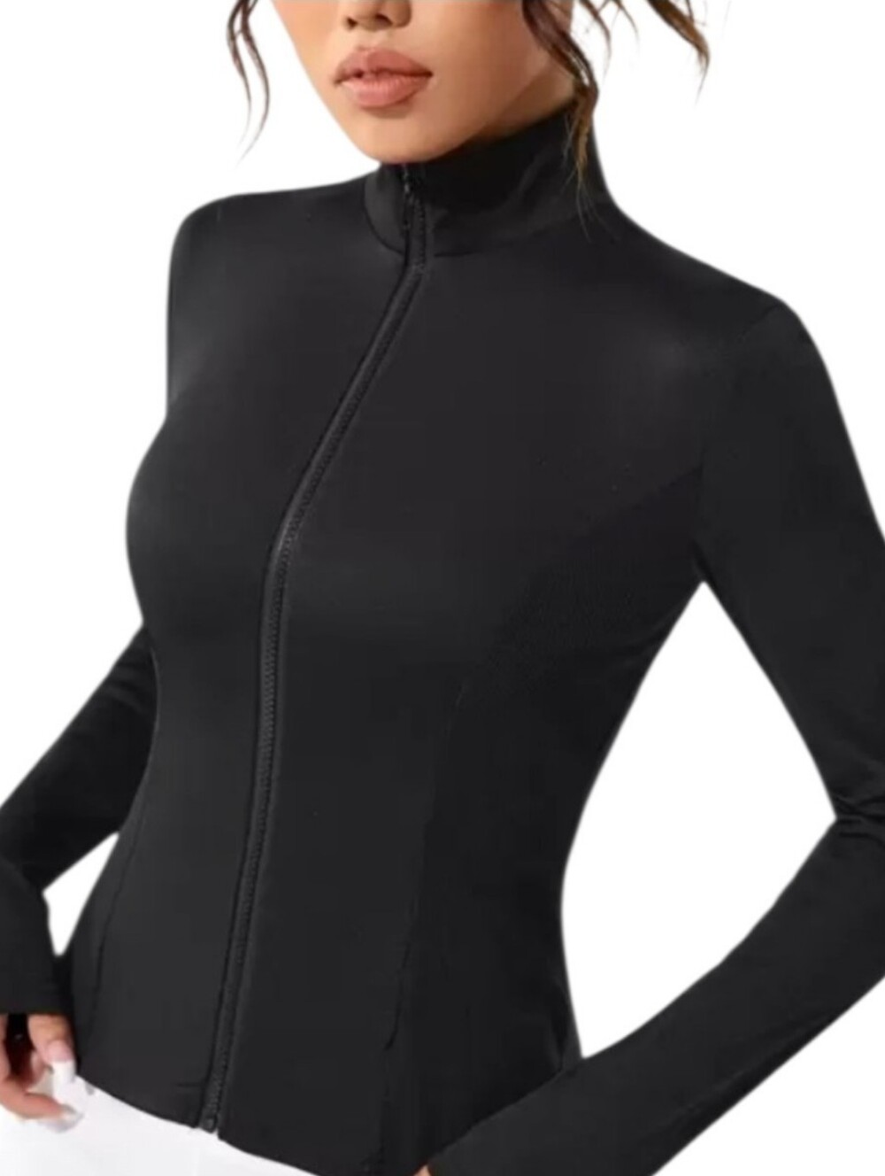 Black Ribbed Light Weight Athletic Lined Zip Front Jacket